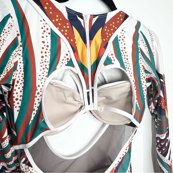 BFYNE One Piece Bathing Suit Long Sleeve Mesh Cut Out Medium EUC - Picture 5 of 11